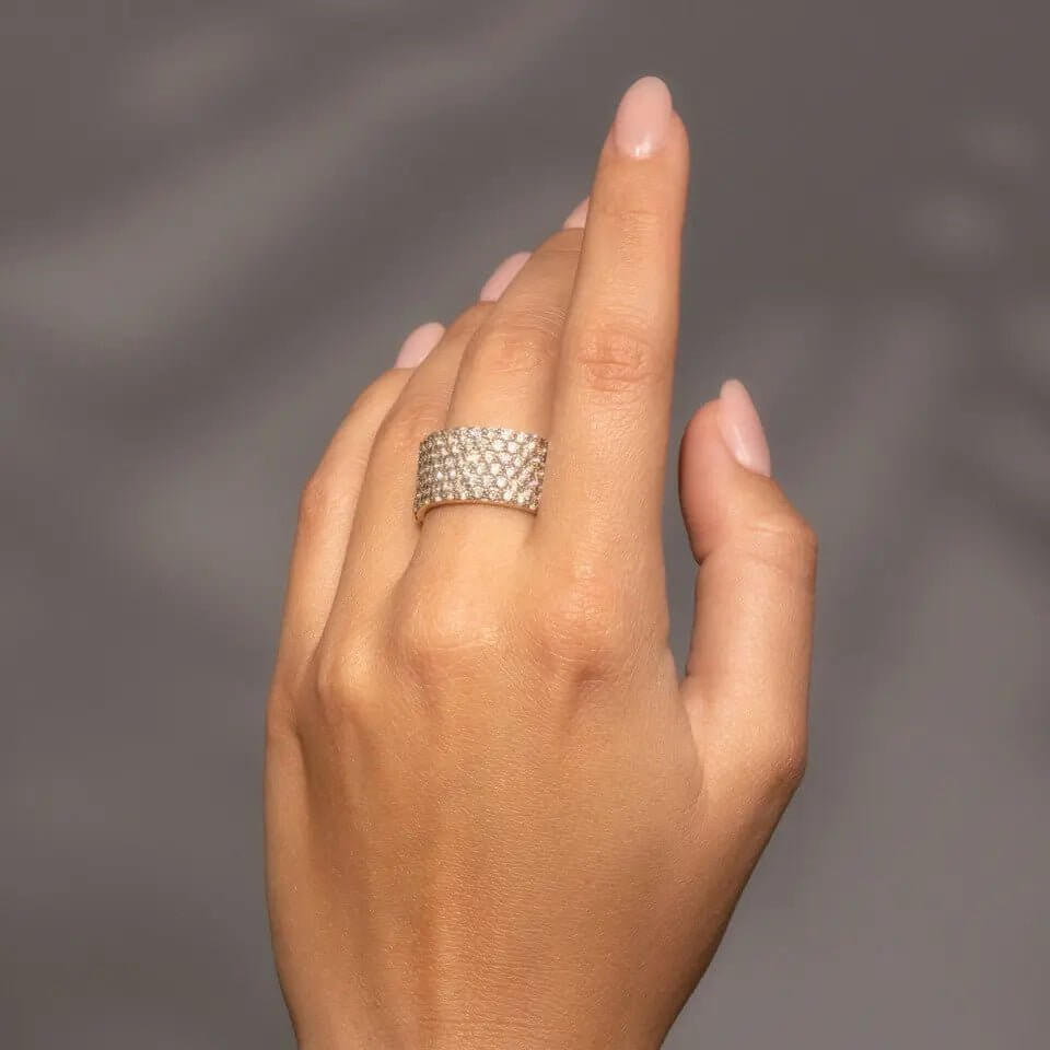 Gold 6-Row Pave Diamond Band - Koru Jewelers