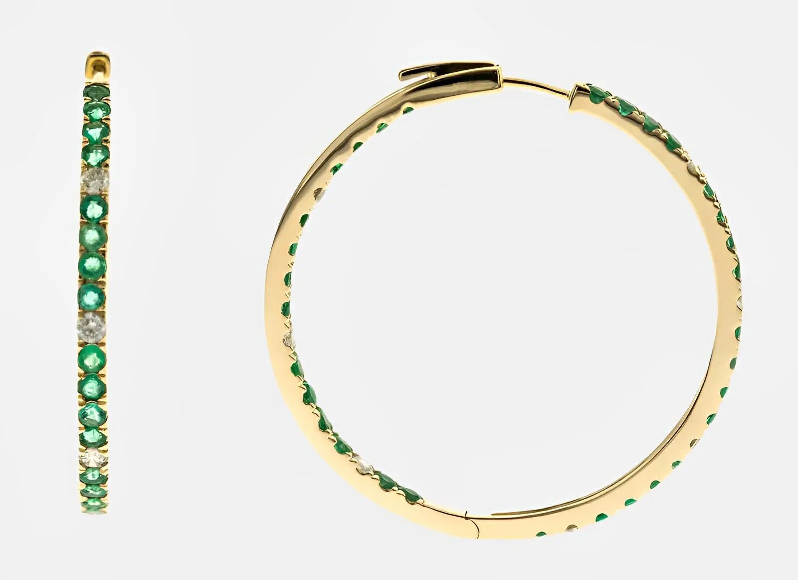 Inside-Out Emerald & Diamond Hoops - Koru Jewelers