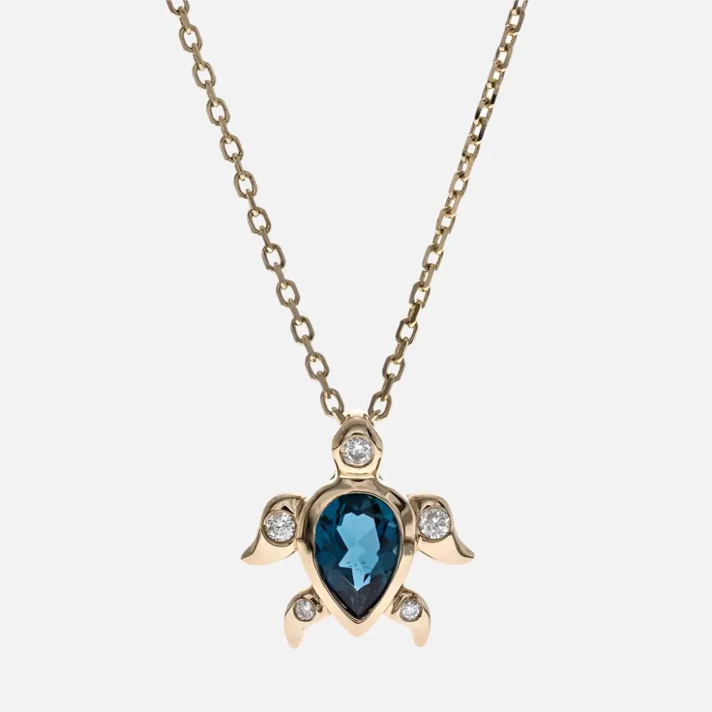 London Blue Topaz and Diamond Sea Turtle Pendant Necklace Koru Jewelers