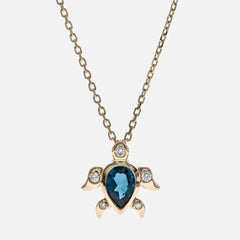 London Blue Topaz and Diamond Sea Turtle Necklace