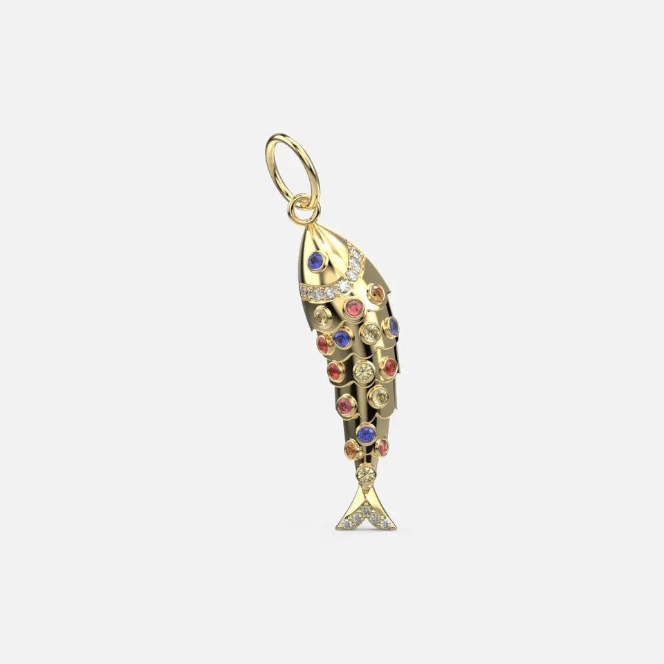 Multi Sapphire Flexible Fish Pendant - Koru Jewelers