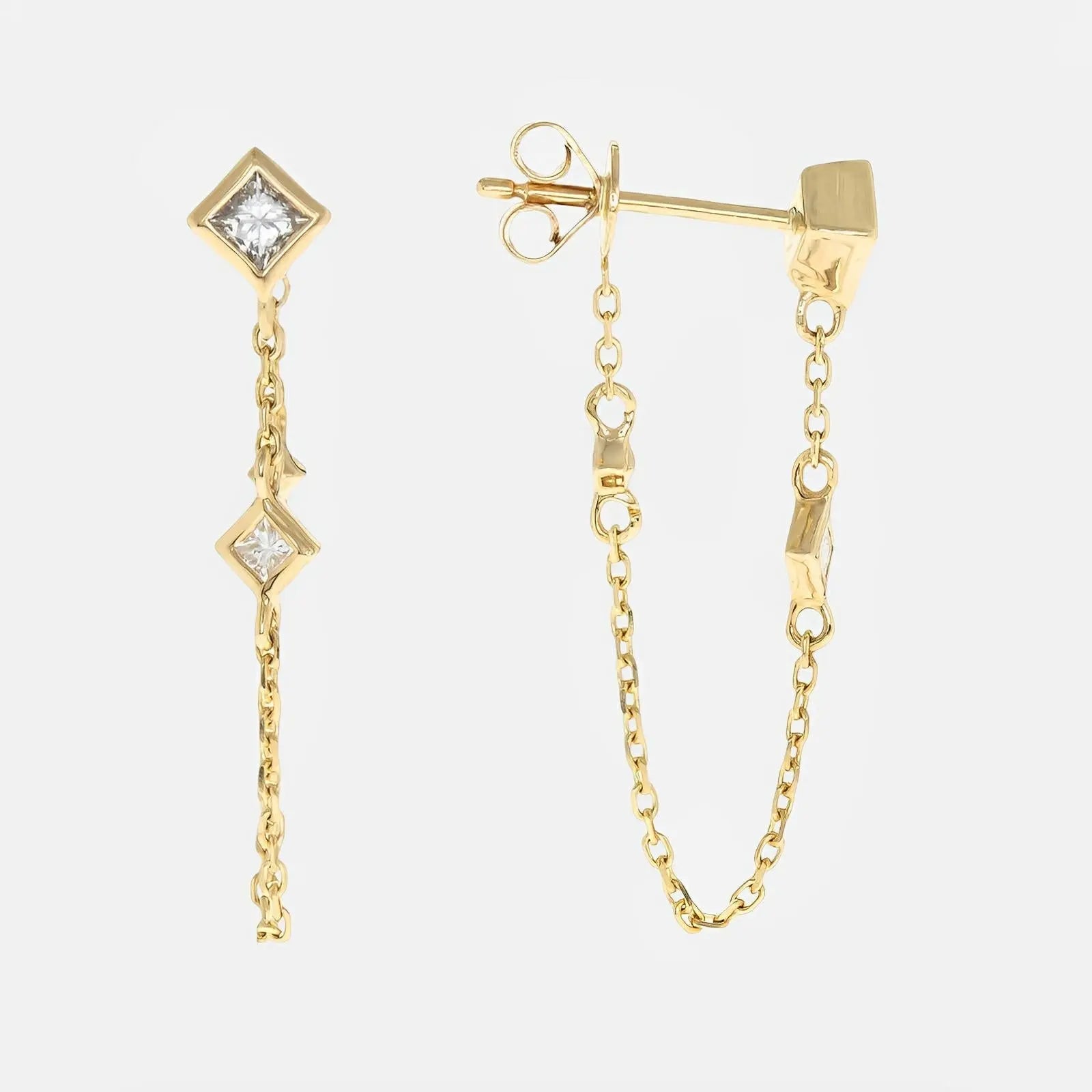 Geometric Diamond Chain Drop Earrings - Koru Jewelers