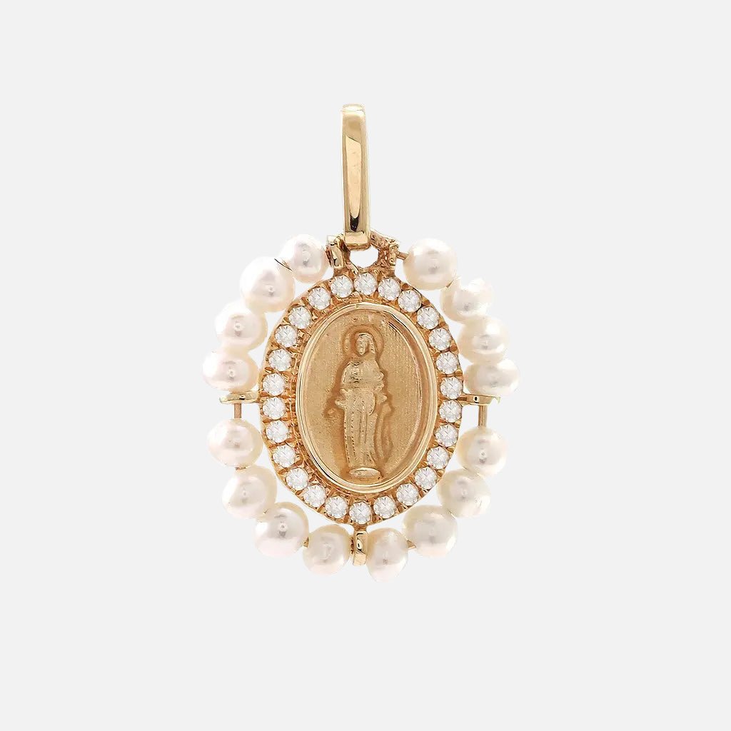 Pearl & Diamond Virgin Mary Pendant - Koru Jewelers