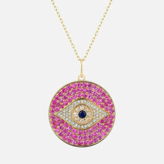 Natural Pink Evil Eye Pendant Necklace
