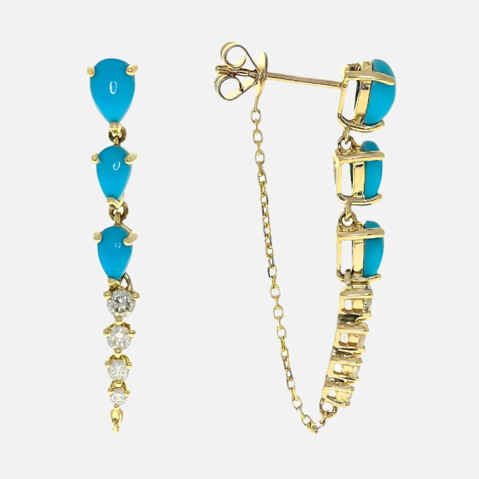 Turquoise Diamond Chain Drop Earrings - Koru Jewelers