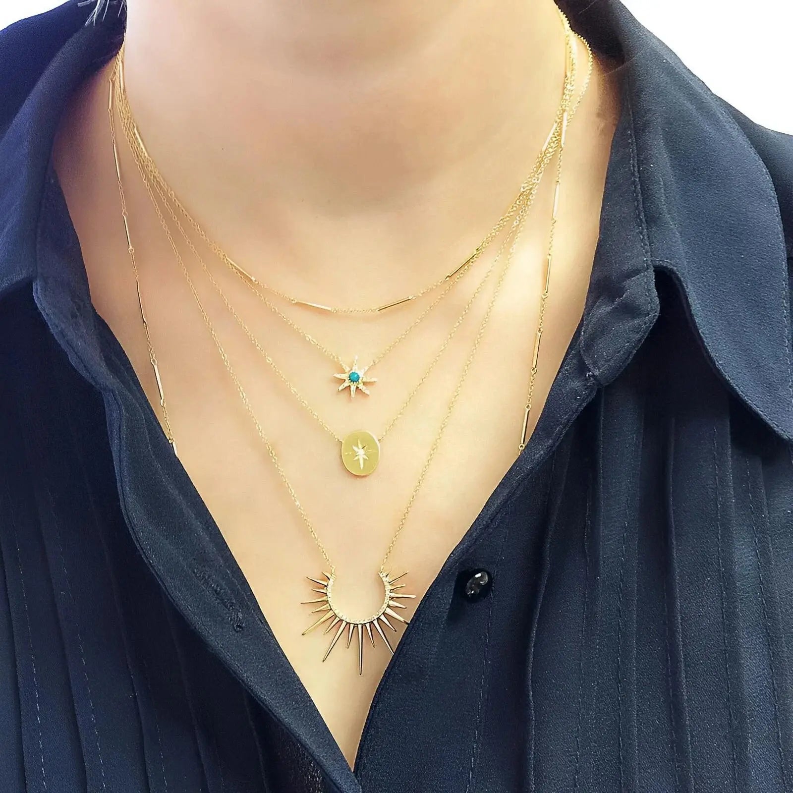 Turquoise & Diamond Starburst Necklace - Koru Jewelers