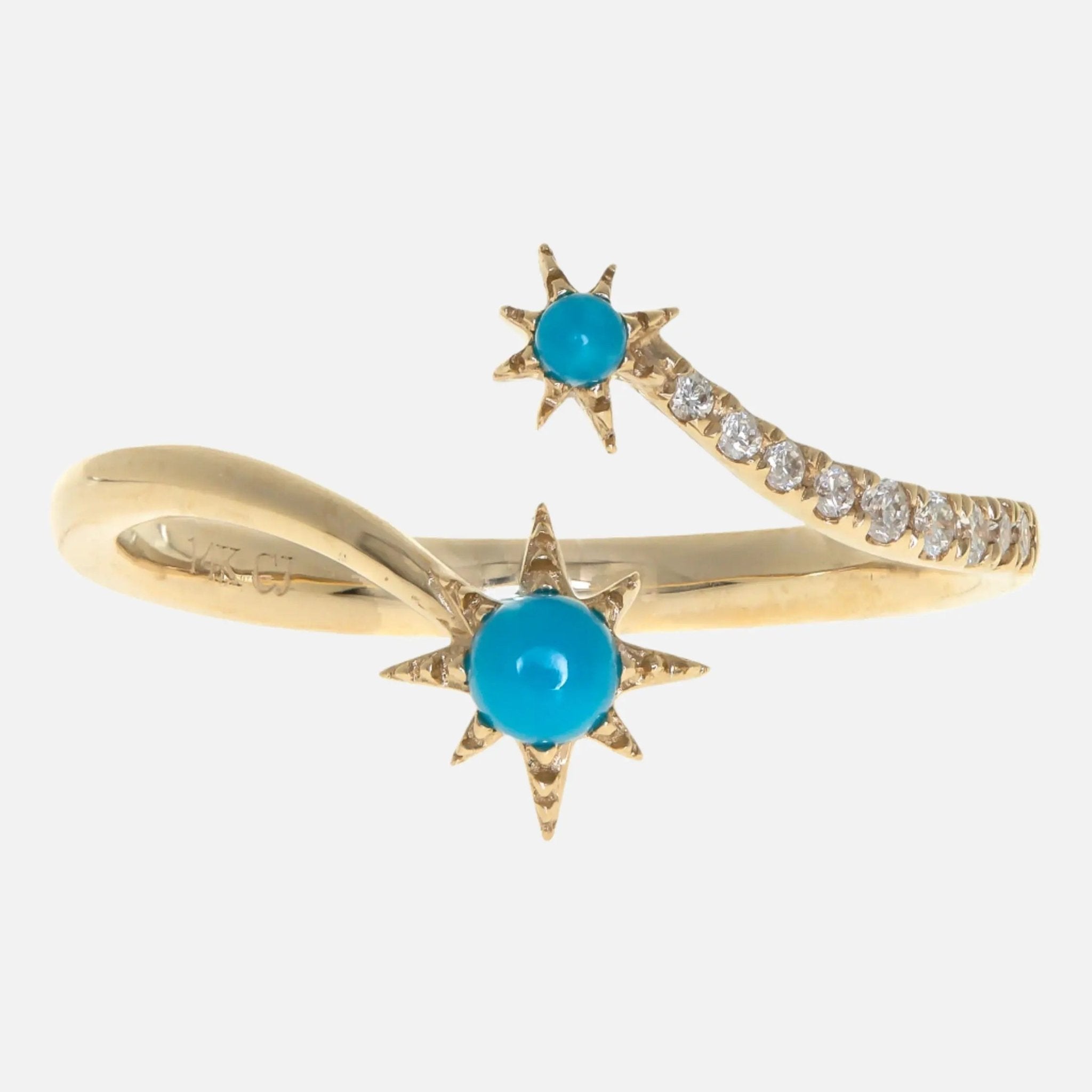 Turquoise and Diamond Starburst Cuff Ring - Koru Jewelers