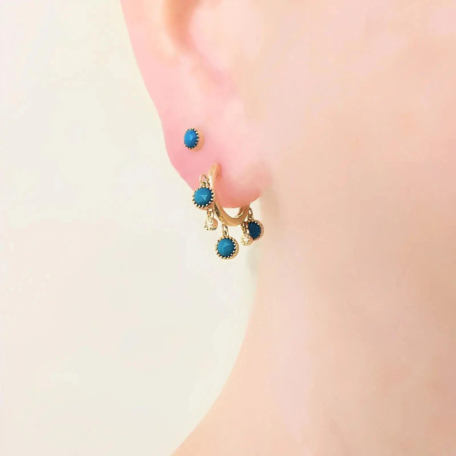 Gold & Turquoise Cascade Huggie Earrings - Koru Jewelers