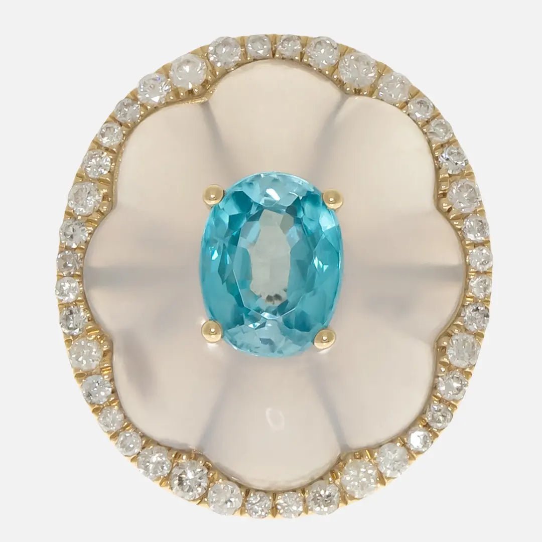 Blue Zircon and Mother-of-Pearl Diamond Ring - Koru Jewelers