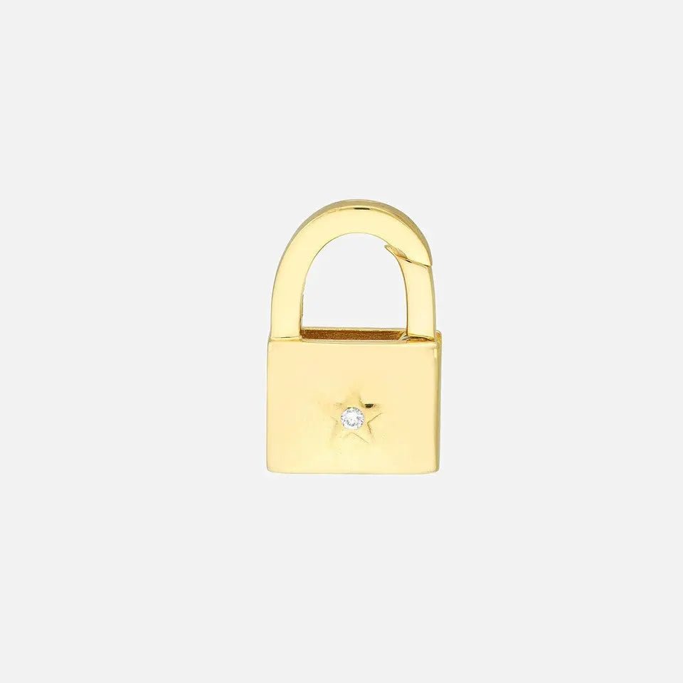 Padlock Push Lock Charm with Diamond Encrusted Star - Koru Jewelers