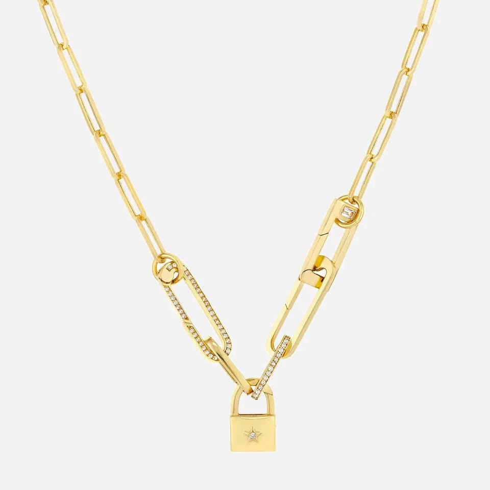 Padlock Push Lock Charm with Diamond Encrusted Star - Koru Jewelers