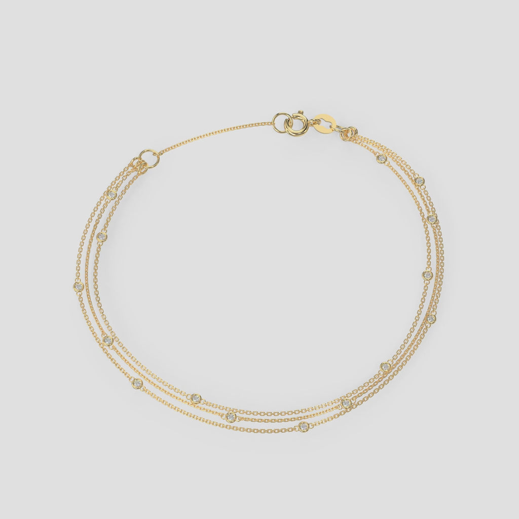 14k Gold Diamond Triple Chain Bracelet