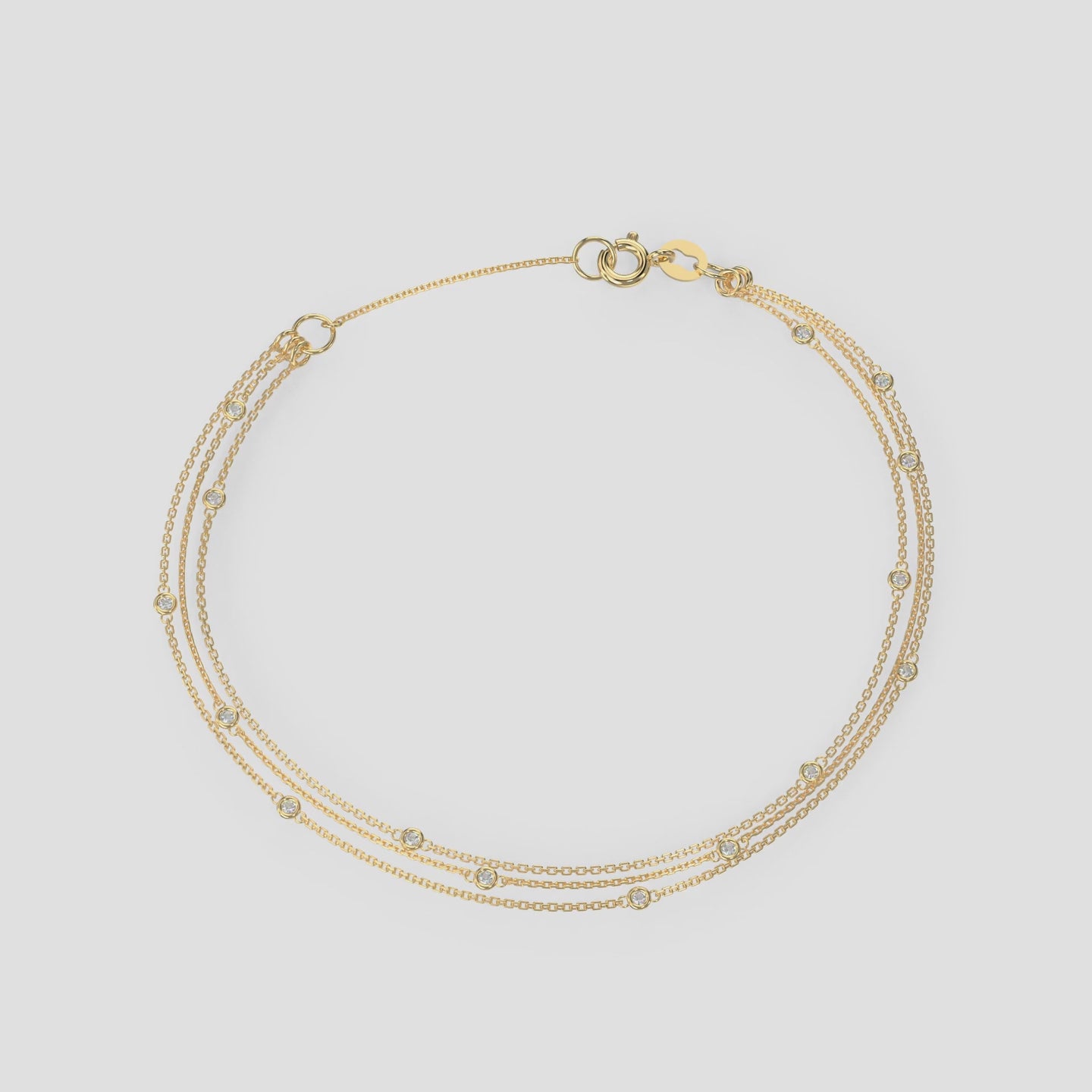 14k Gold Diamond Triple Chain Bracelet