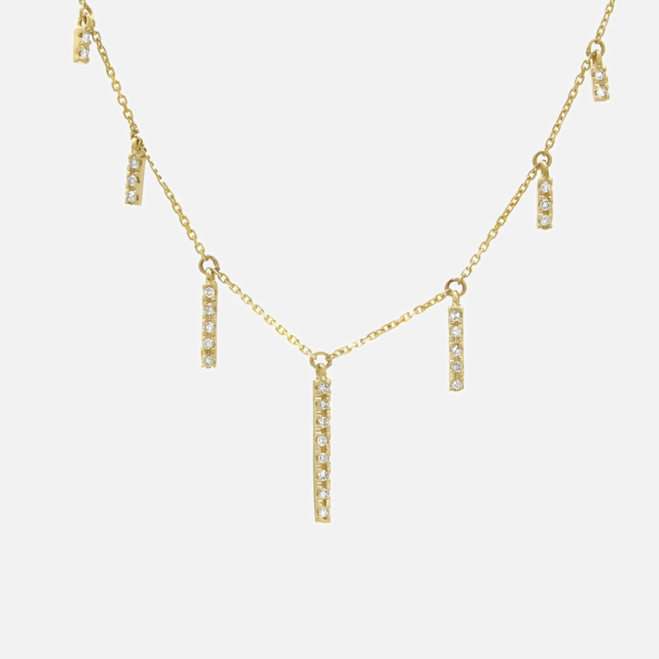 14k Gold Diamond Drop Bar Dangle Necklace