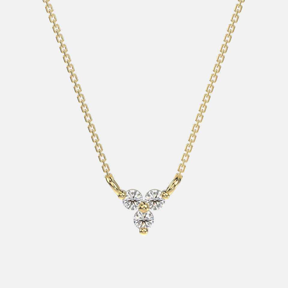 14k Gold Round Prong Diamond Trio Necklace