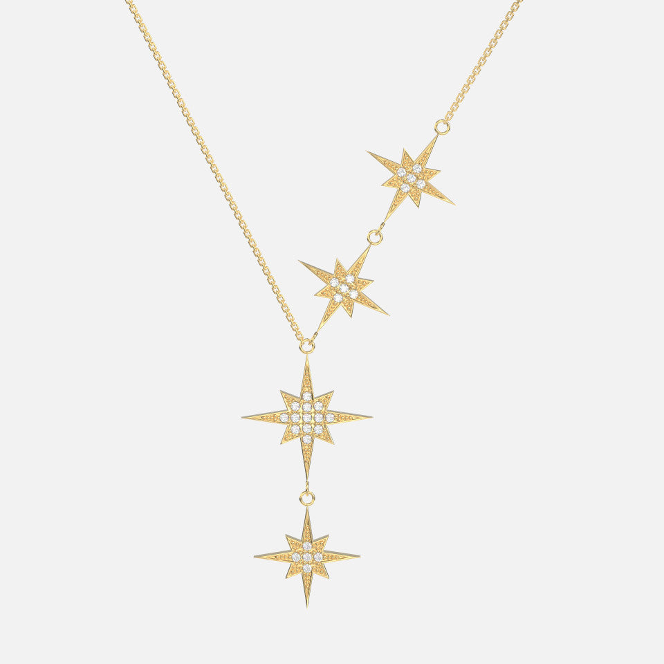 14k Gold North Star Diamond Lariat Necklace