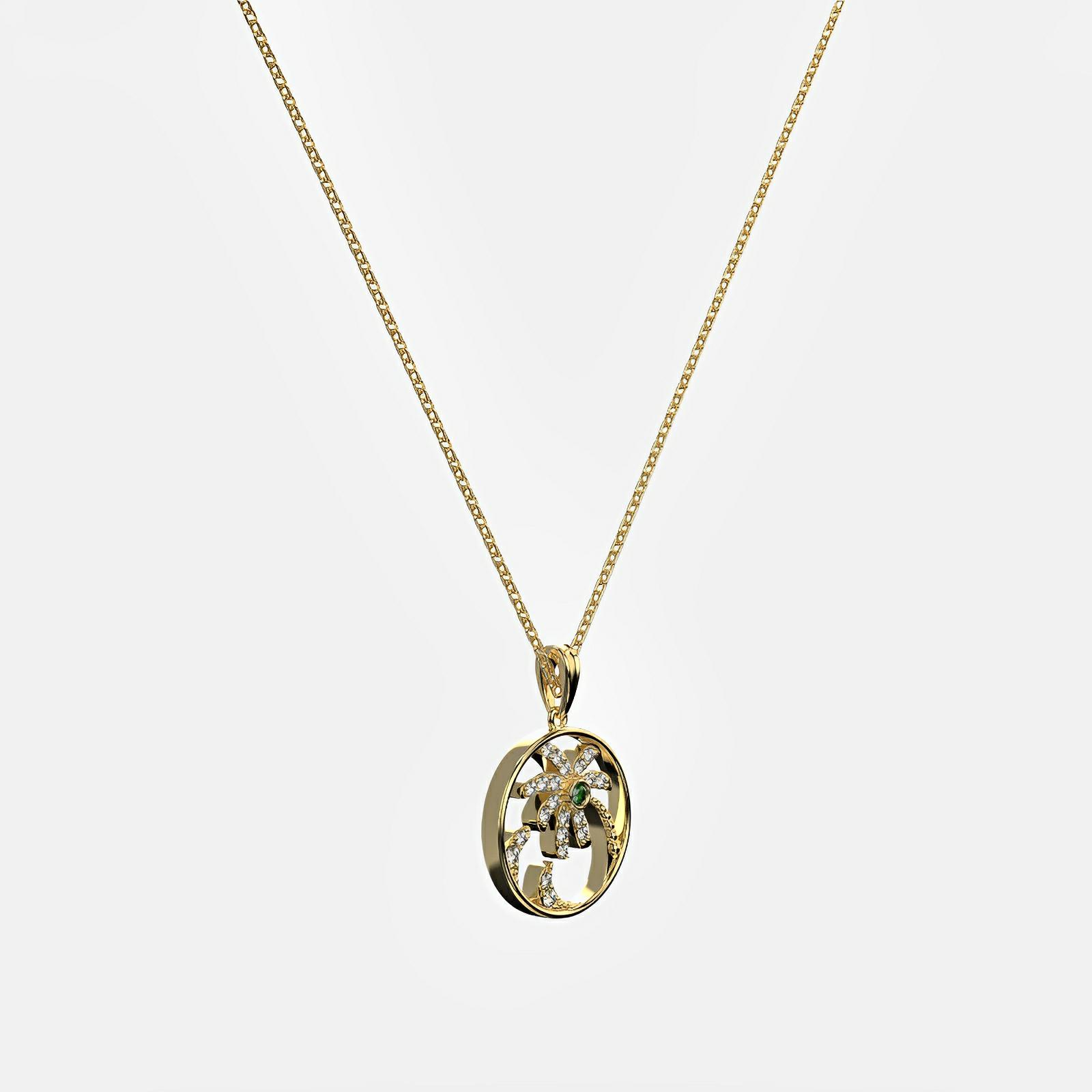 Tsavorite and Diamond Palm Tree Pendant Necklace