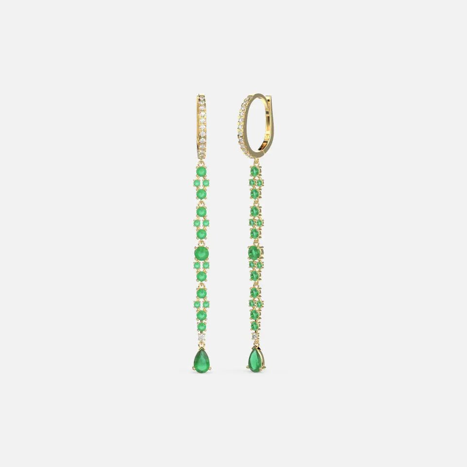 14K Gold Emerald & Diamond Cascade Drop Earrings showcasing vibrant emeralds and dazzling diamonds.