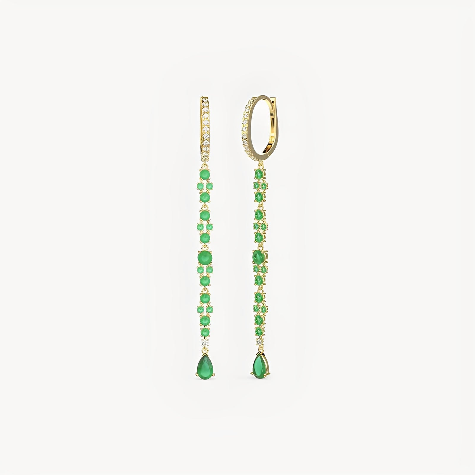 14K Gold Emerald & Diamond Drop Earrings