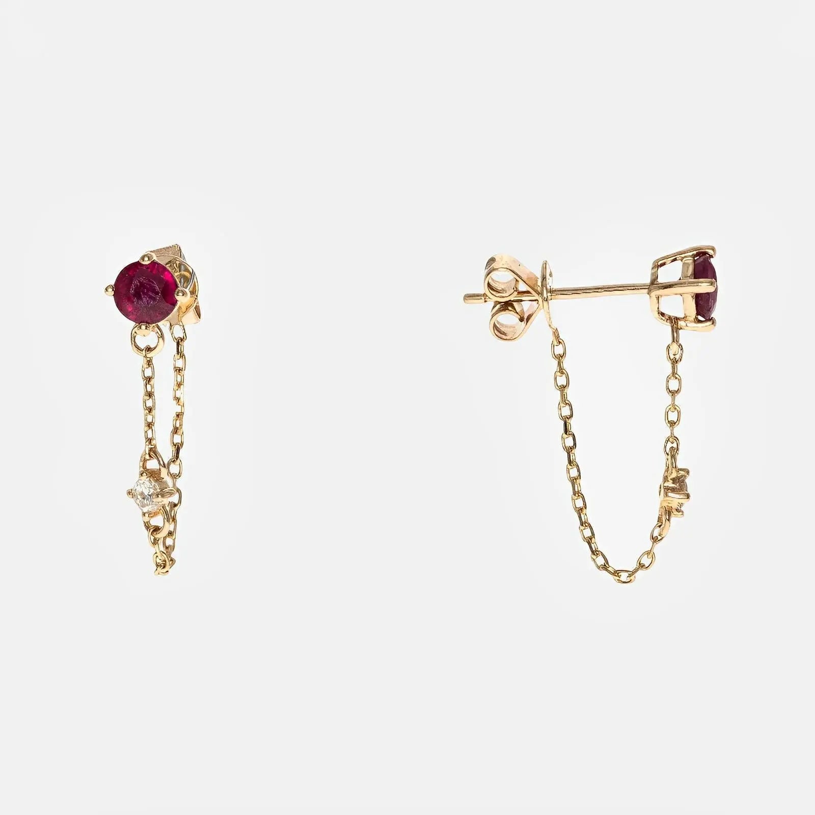 Ruby & Diamond Chain Earrings Koru Jewelers