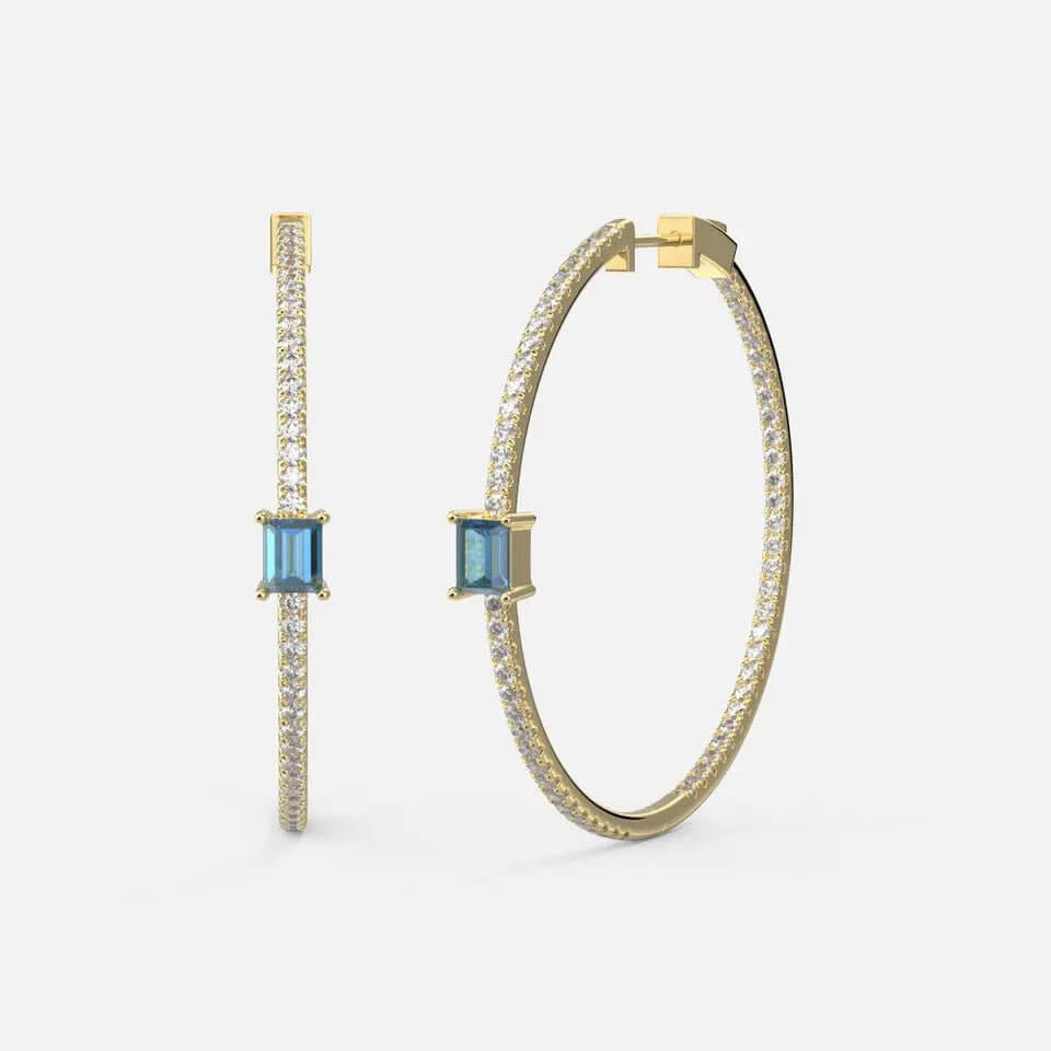 Sophisticated Blue Topaz and Diamond Hoop Earrings - Koru Jewelers