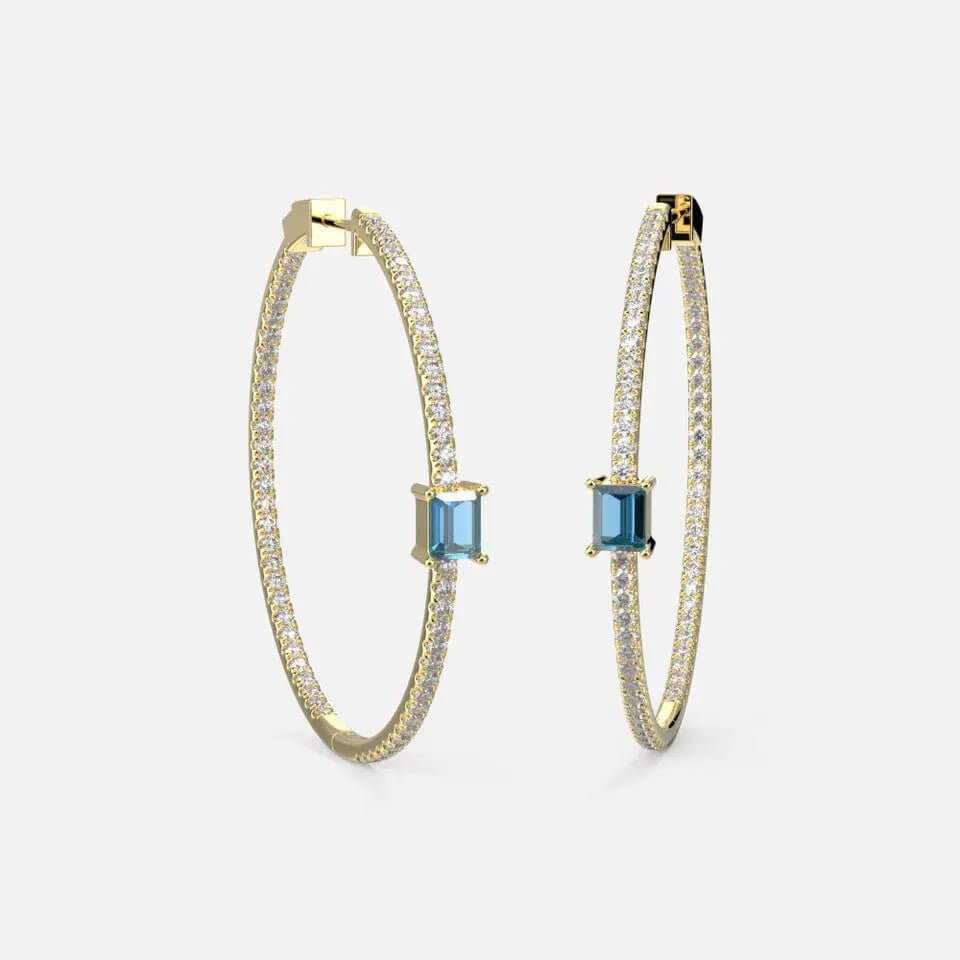 Sophisticated Blue Topaz and Diamond Hoop Earrings - Koru Jewelers