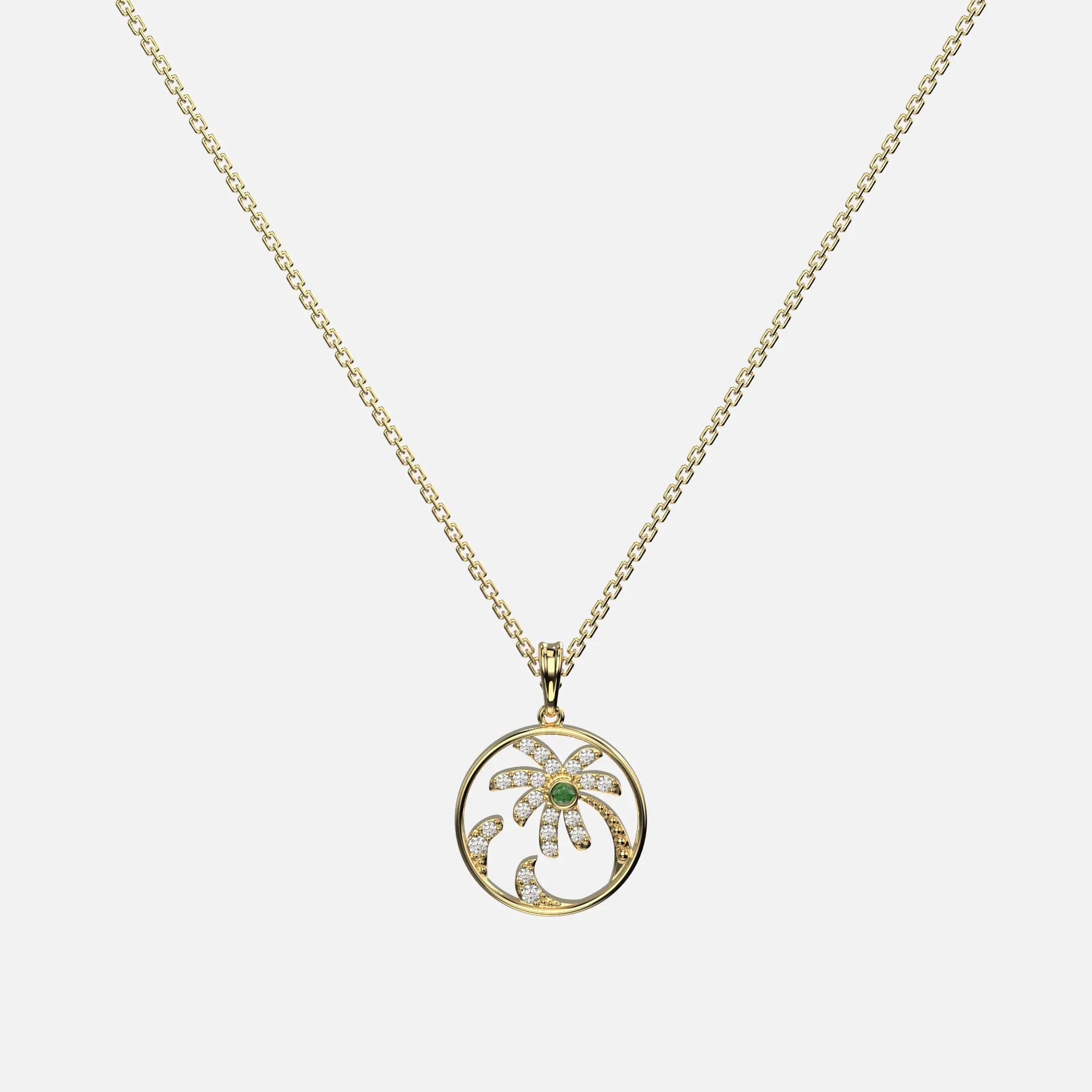 Tsavorite and Diamond Palm Tree Pendant Necklace - Koru Jewelers