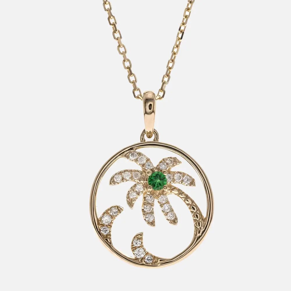 Tsavorite and Diamond Palm Tree Pendant Necklace - Koru Jewelers