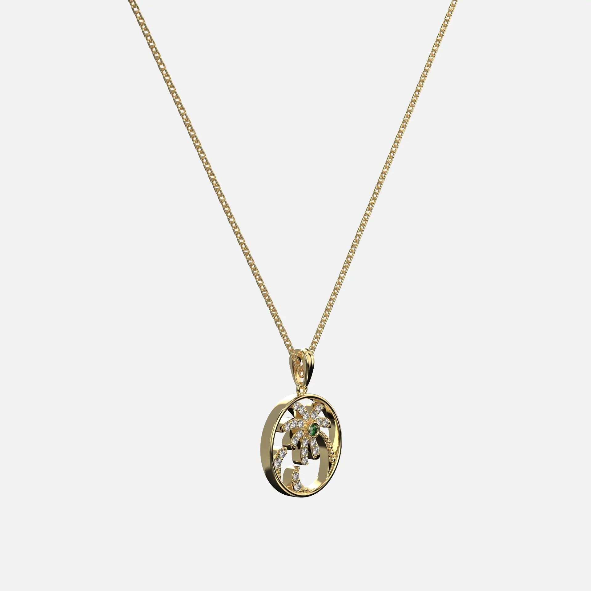 Tsavorite and Diamond Palm Tree Pendant Necklace - Koru Jewelers