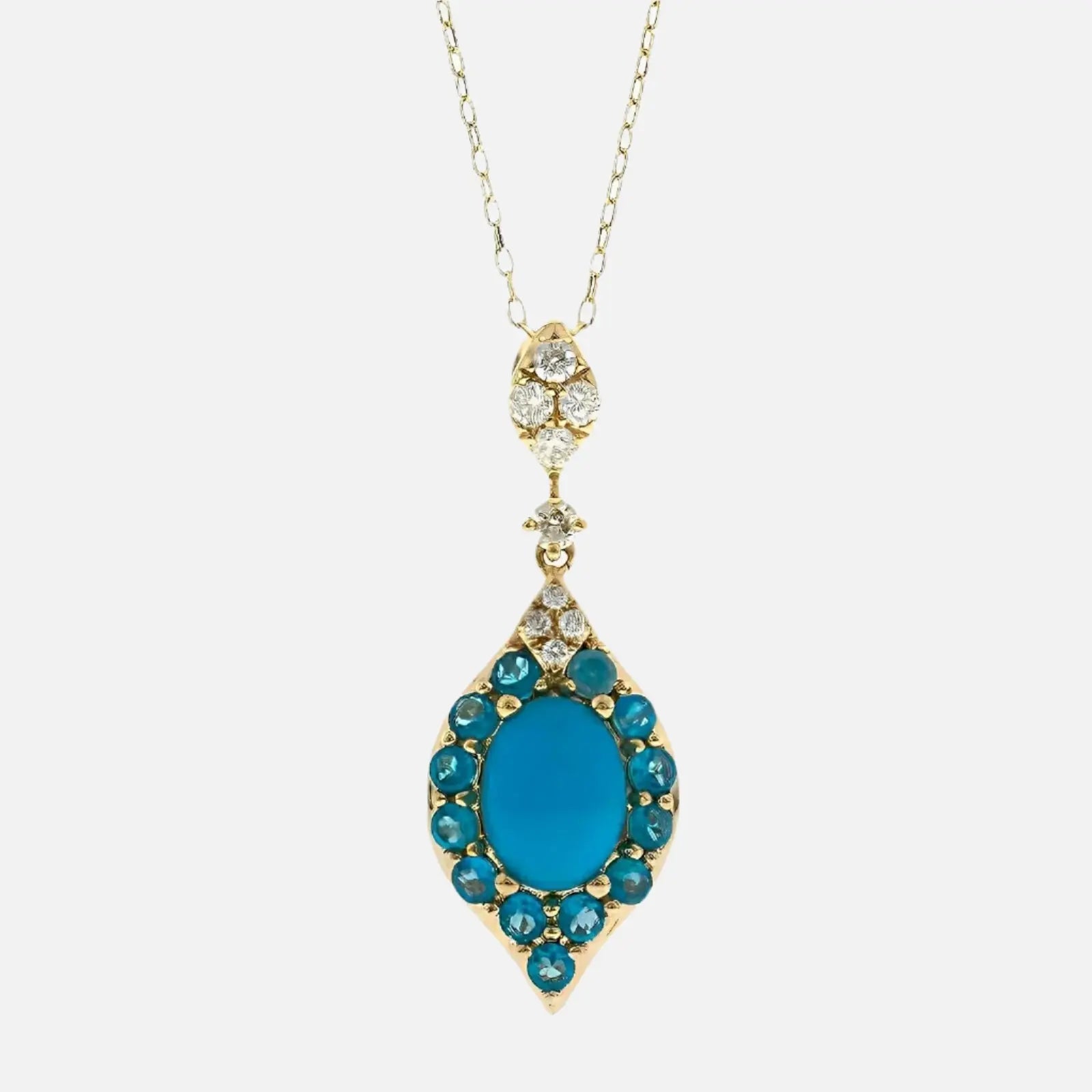 Vintage Natural Turquoise and Diamond Pendant - Koru Jewelers